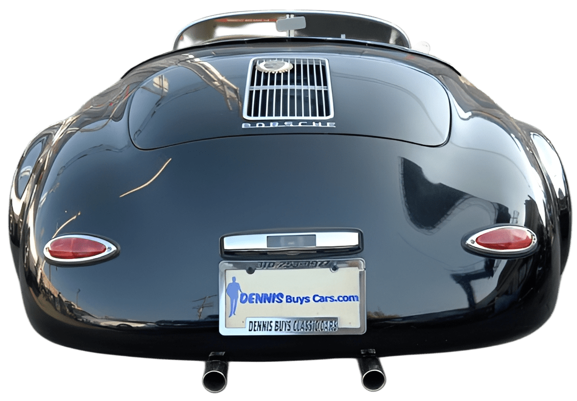 Rear view of a classic black car.